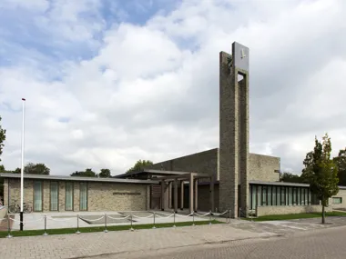 Modest church building with a natural look